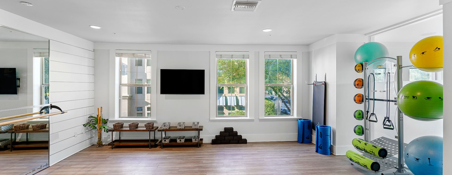 well lit yoga studio